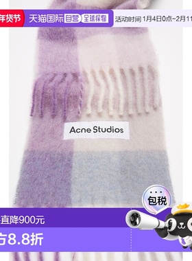 自营欧洲直邮Acne Studios FW25淡紫色/白色羊驼毛格纹围巾男女通