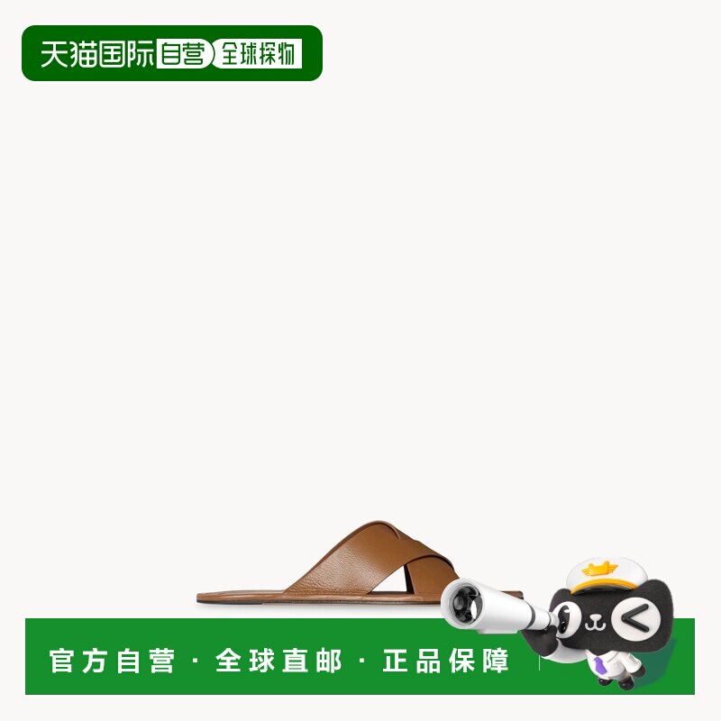 自营欧洲直邮THE ROW 女士棕色皮革交叉凉鞋拖鞋