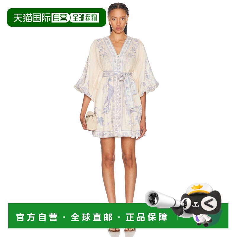 美国直邮ZIMMERMANN 女士 Indra 深V迷你连衣裙 3500DSS262
