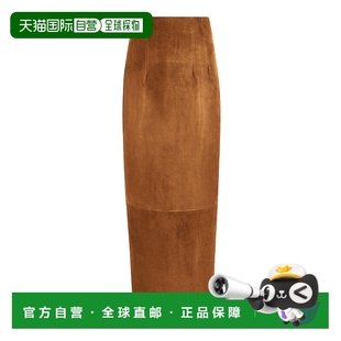 1h可退 香港直邮KHAITE 女士 Loxley 绒面革长款半身裙 brown棕色