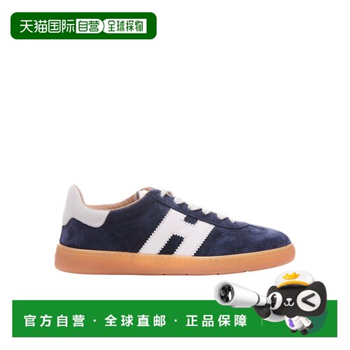 1h可退 香港直邮Hogan 绒面蓝色革圆头系带平底低帮板鞋 HXM6470F
