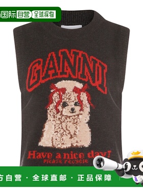 1h可退 香港直邮GANNI 甘尼 女士 黑色沙色羊毛混纺针织衫 A10700