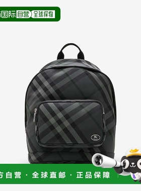 自营欧洲直邮Burberry博柏利 Grid系列男士炭灰色聚酰胺格纹拉链