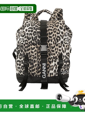 1h可退 香港直邮Ganni豹纹印花双肩包正品高端百搭通勤高级感A475