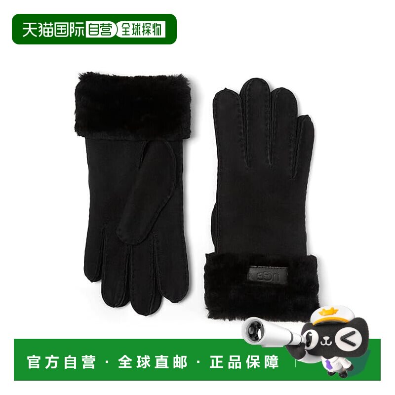 1h可退 香港直邮Ugg 女士 翻面袖口防水绵羊皮手套 black黑色 舒