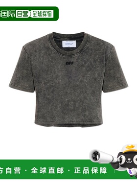 1h可退 香港直邮off-white 女士 灰白色徽标刺绣圆领 T 恤 OWAA08