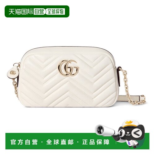 自营欧洲直邮GUCCI古驰 GG Marmont女士皮革白色相机包钱包斜挎包