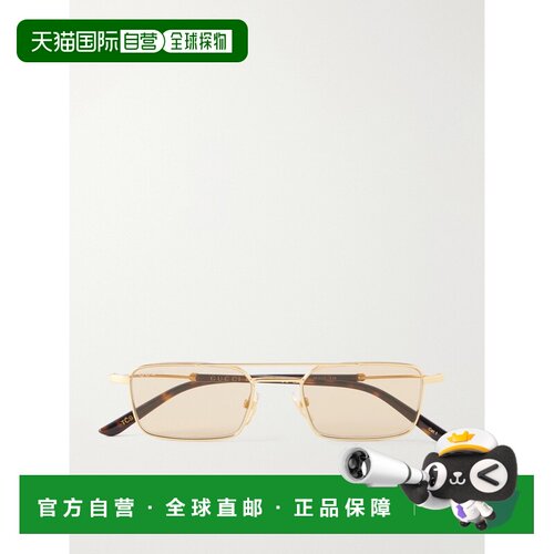 香港直邮Gucci 古驰 女士 G-detailed 锁扣方形框镀金醋纤太阳眼