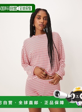 1h可退 香港直邮ASOS 女士 co-ord 设计长袖红色白色条纹T恤