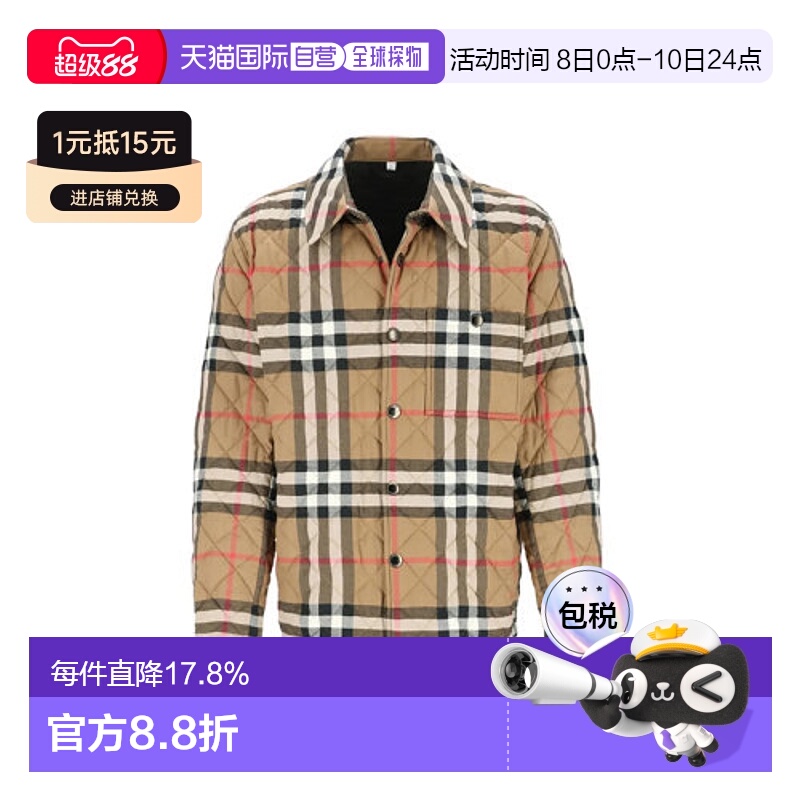 欧洲直邮Burberry/博柏利经典格纹Logo时尚棉服夹克外套 送礼推荐