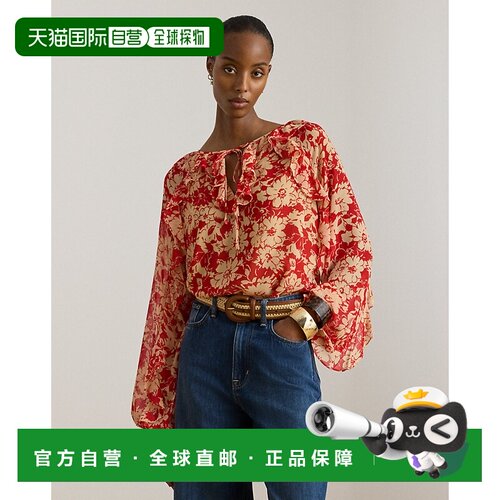 自营欧洲直邮Ralph Lauren拉夫劳伦 女士红色/米色聚酯纤维荷叶边