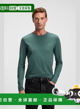 自营欧洲直邮Hugo Boss 男士绿色棉圆领长袖T恤