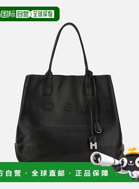 自营欧洲直邮Hogan Script中号黑色手提包购物袋单肩包