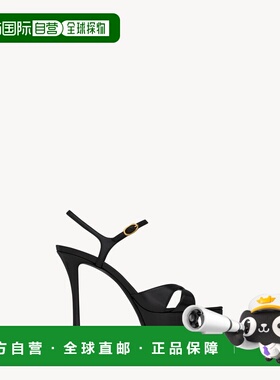 自营欧洲直邮YSL圣罗兰 DEBBIE系列女士黑色小羊皮方头厚底凉鞋