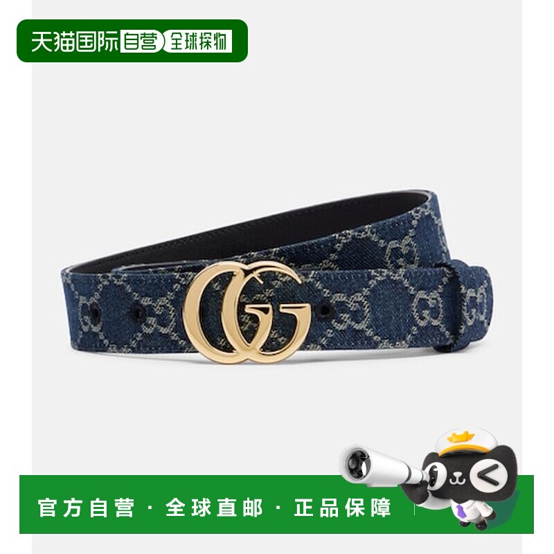 香港直邮Gucci 古驰 女士 GG Marmont 牛仔皮带 blue蓝色 舒适时