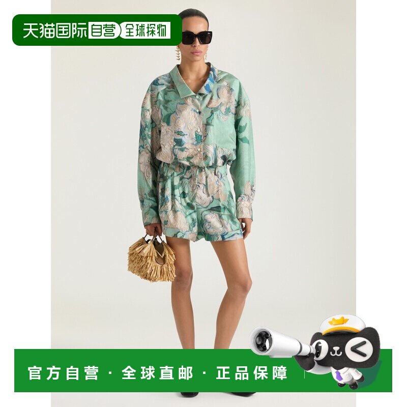 自营欧洲直邮Givenchy纪梵希 女士薄荷绿丝绸玫瑰印花短款衬衫图片
