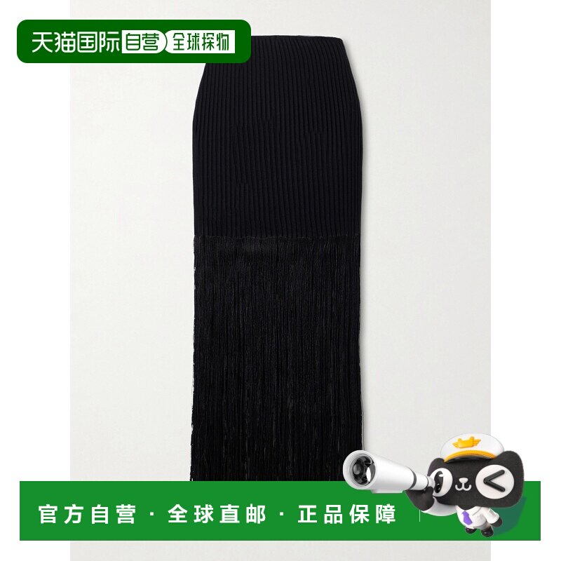 1h可退 香港直邮alaia 女士 罗纹流苏针织中长半身裙 AA9J2574K21