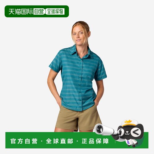 自营欧洲直邮Marmot土拨鼠 AirExchange女士祖母绿色条纹短袖衬衫