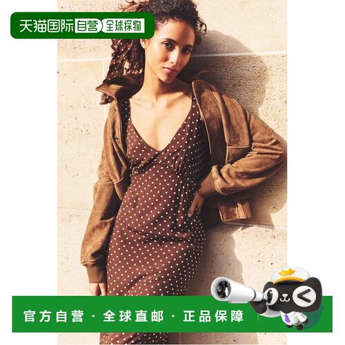 自营欧洲直邮GERARD DAREL Racine女士棕色粘胶纤维波点无袖连衣