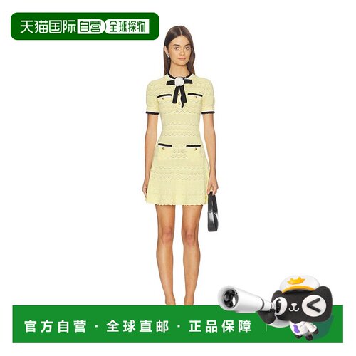 香港直邮Self-Portrait 女士 黄色网眼提花针织迷你连衣裙 PF2607