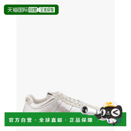 香港直邮Miu Miu 缪缪 女士 Plume 复古银色皮质运动鞋 5E114EF00