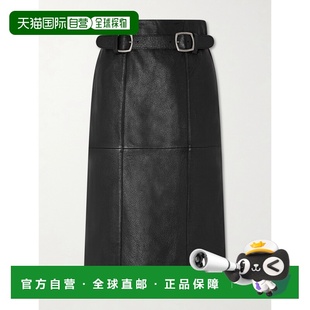 Gwen 1h可退 女士 海洋 束带拼接织纹皮革中长半身裙 SEA