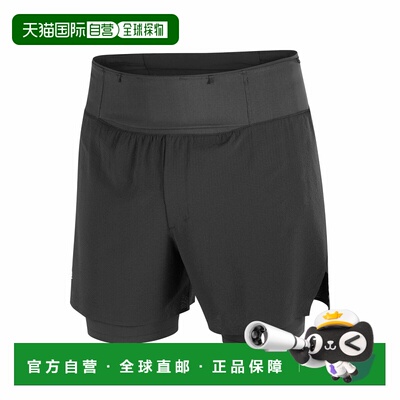 自营欧洲直邮Salomon Sense Aero 2In1男士黑色聚酰胺短裤