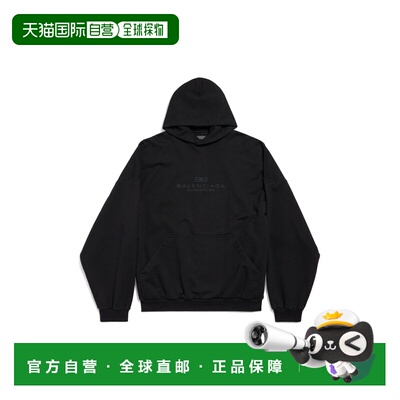 自营欧洲直邮Balenciaga巴黎世家 Garderobe男士黑色棉BB徽标连帽