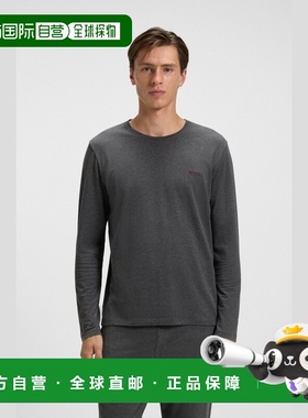 自营欧洲直邮Hugo Boss 男士深灰色棉圆领长袖T恤