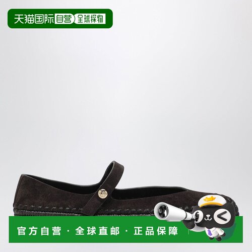 香港直邮LOEWE 罗意威 女士 RIO 深褐色绒面革拉菲草编织玛丽珍鞋