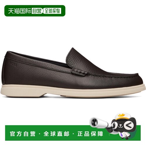 香港直邮BOSS 波士 男士 棕色 Tumbled-Leather Logo Detail 乐福