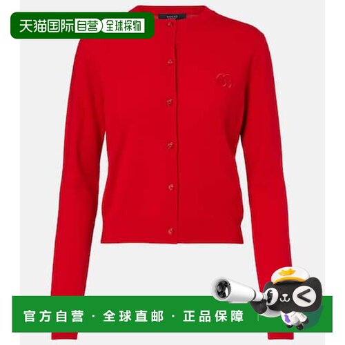 香港直邮Gucci 古驰 女士 双G羊毛针织开衫 red红色 舒适时尚