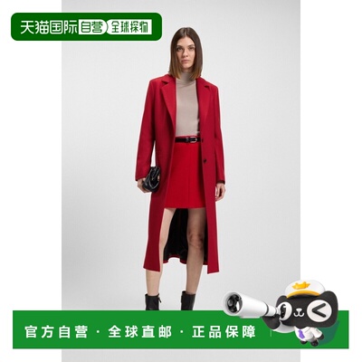 自营欧洲直邮Hugo Boss 女士红色羊毛翻折领大衣外套