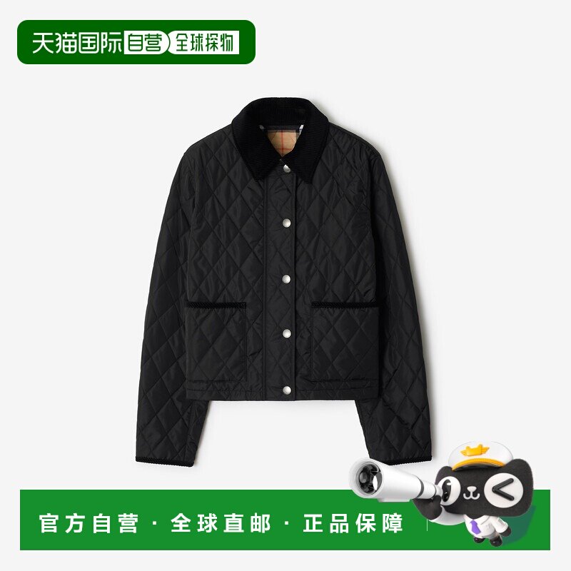 欧洲直邮Burberry (2025新品) 及腰短款绗缝尼龙夹克博柏利灯芯绒