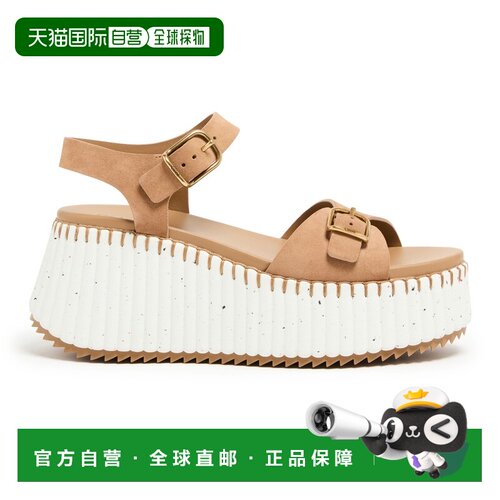 自营欧洲直邮CHLOE蔻依 Nama女士沙丘棕色小牛皮绒面革平底凉鞋