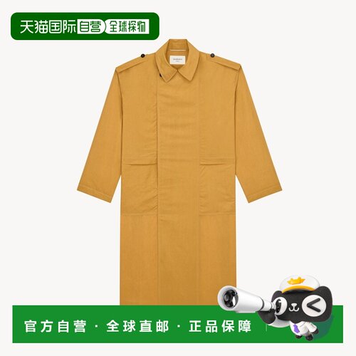 自营欧洲直邮YSL圣罗兰 男士焦糖棕丝质宽肩风衣