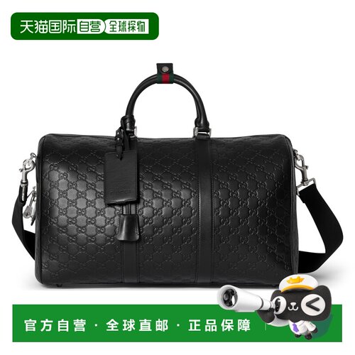 自营欧洲直邮GUCCI古驰 GG Emblem男士黑色GG压纹皮革旅行包