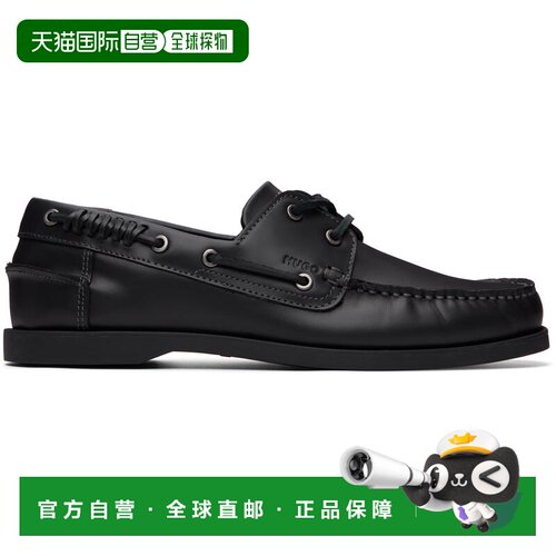 香港直邮Hugo 雨果 男士 黑色 Leather Lacing Detail 帆船鞋