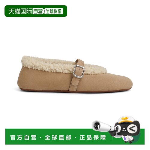 自营欧洲直邮Alaia阿拉亚 LA BALLERINE女士驼色羊羔毛芭蕾平底鞋