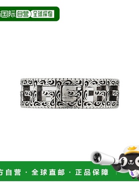 自营欧洲直邮Gucci/古驰 男女通用银色金属花纹刻印双G镂空戒指