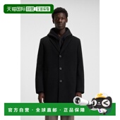 男士 自营欧洲直邮Hugo Boss 黑色羊毛戗驳领纽扣开合大衣