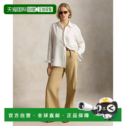 自营欧洲直邮Ralph Lauren拉夫劳伦 Beaton女士棉麻混纺褶皱阔腿