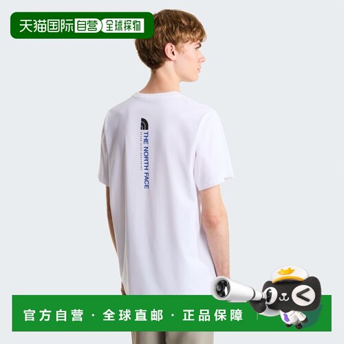 自营欧洲直邮The North Face北面 男士白色图案棉质短袖T恤垂直