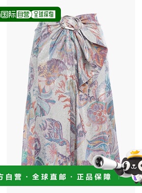 香港直邮Rabanne 女士 垂褶印花金银锦缎半身裙 20EJJU103VI0246