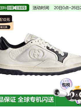 自营欧洲直邮GUCCI/古驰 女士米白色黑色皮革MAC80低帮系带运动鞋