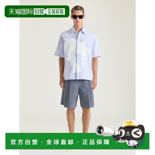 自营欧洲直邮Givenchy纪梵希 男士浅蓝色/白色棉质条纹印花衬衫