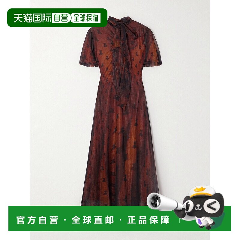 1h可退 美国直邮Acne Studios 艾克妮 女士 蝴蝶结印花雪纺中长连