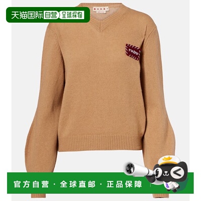 1h可退 香港直邮Marni 玛尼 女士 贴布羊绒毛衣 brown棕色 舒适时