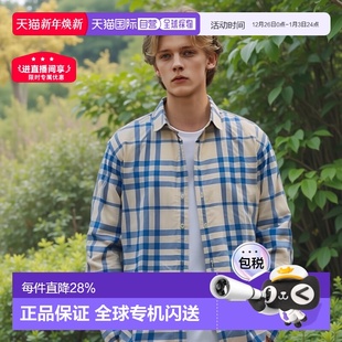 自营欧洲直邮Burberry博柏利棉混纺格纹满印单排扣长袖 衬新年礼物