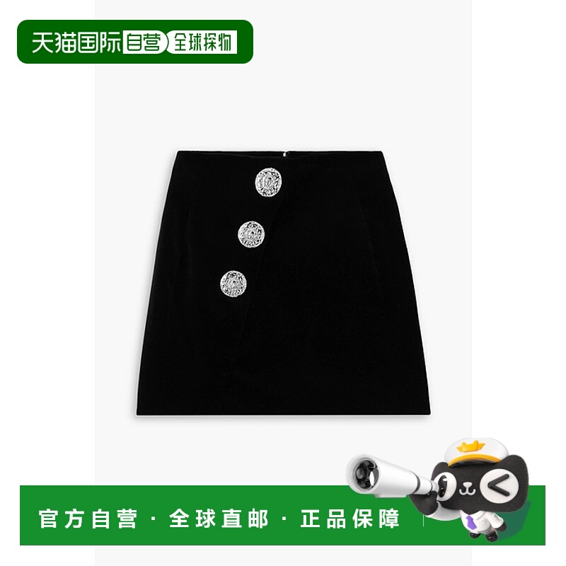 香港直邮Balmain 巴尔曼 女士 纽扣装饰棉质天鹅绒迷你半身裙 BF0